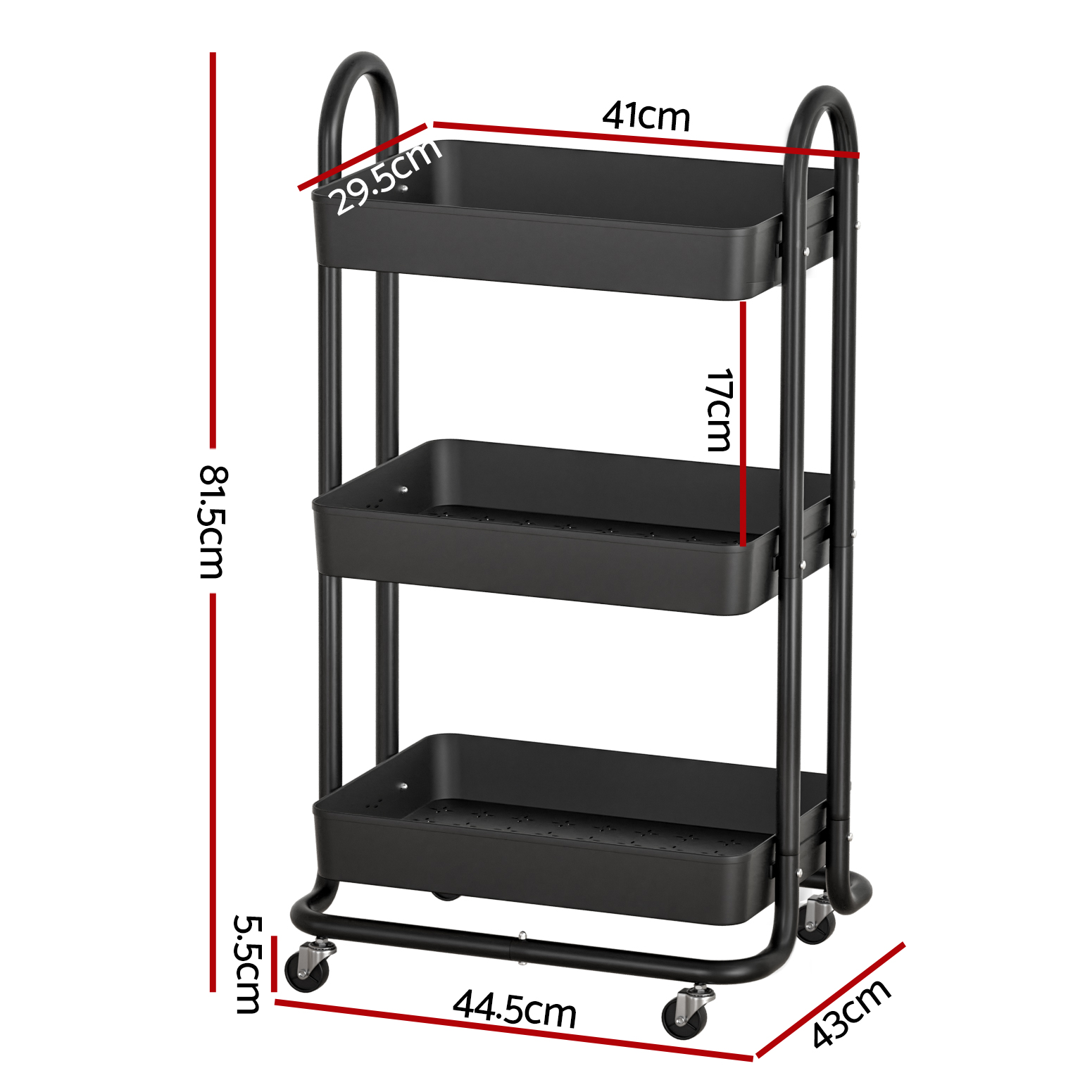 Artiss Storage Trolley Kitchen Cart 3 Tiers in 2 Colours view 2