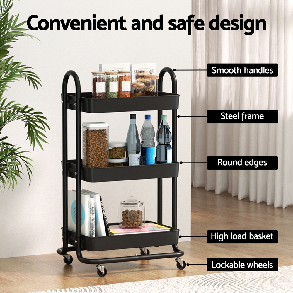 Artiss Storage Trolley Kitchen Cart 3 Tiers in 2 Colours view 5