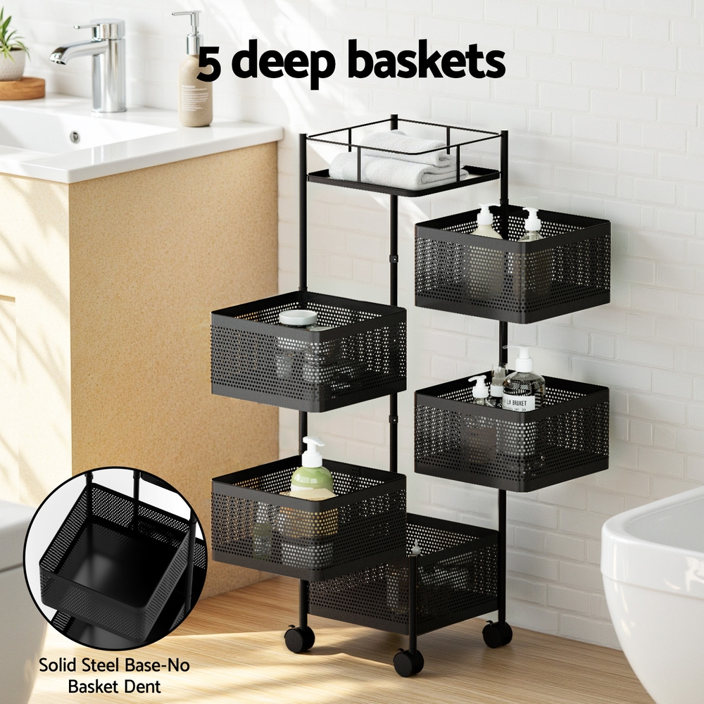 Artiss Storage Trolley Kitchen Cart 5 Tiers Black view 4