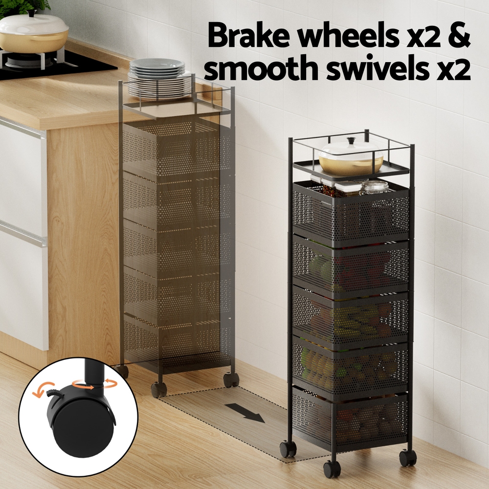 Artiss Storage Trolley Kitchen Cart 5 Tiers Black view 5