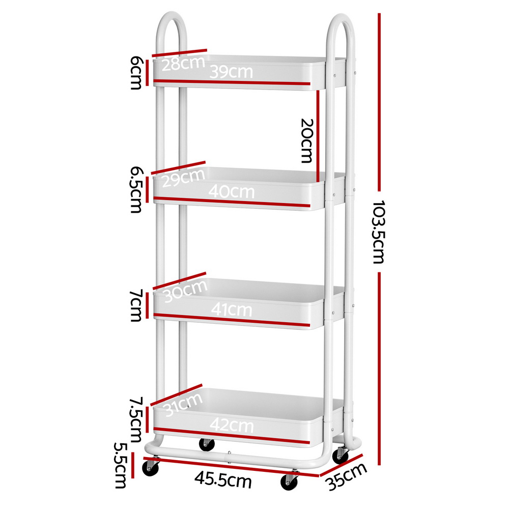 Artiss Storage Trolley Kitchen Cart 4 Tiers White view 2