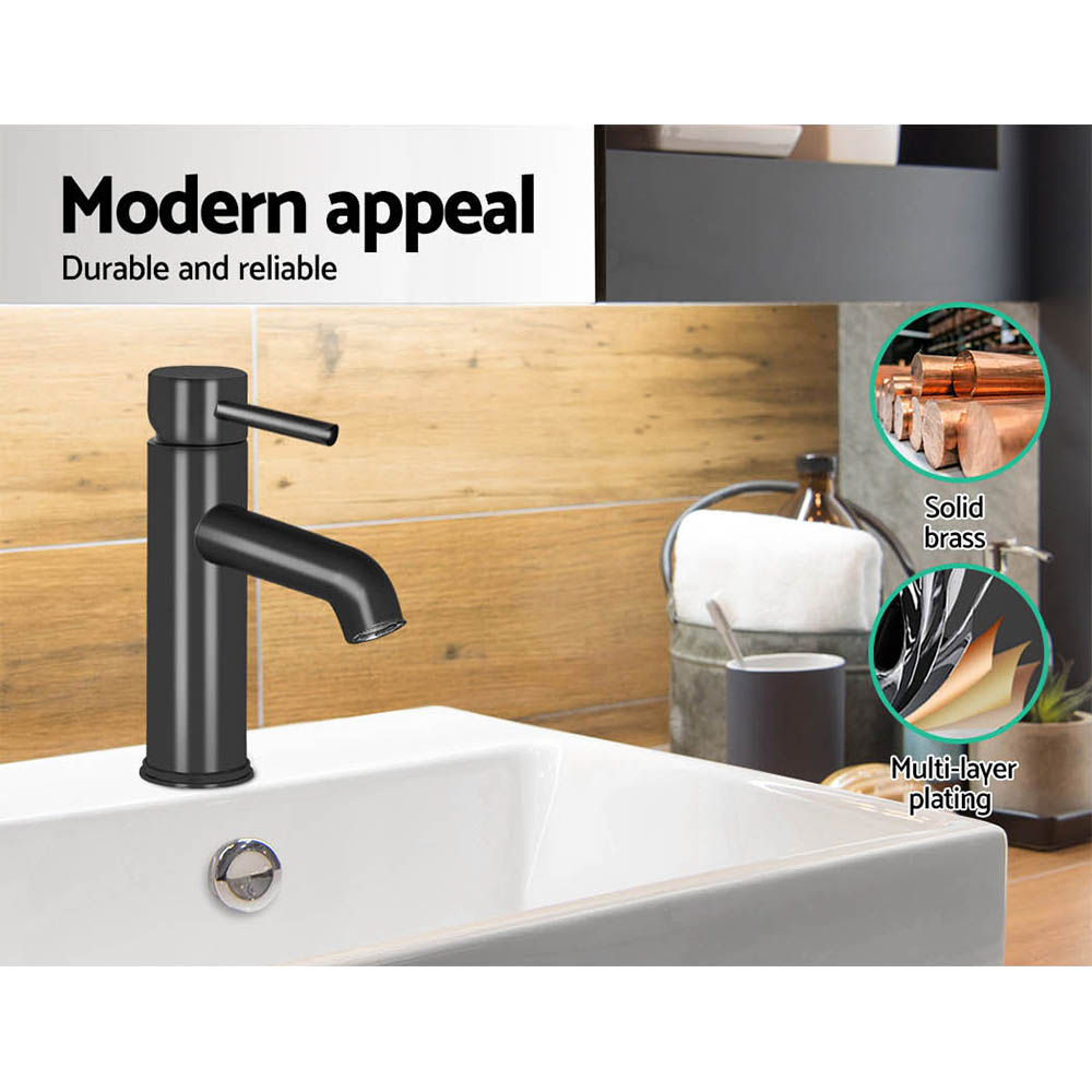Cefito Basin Mixer Tap Round Brass Faucet Black view 5