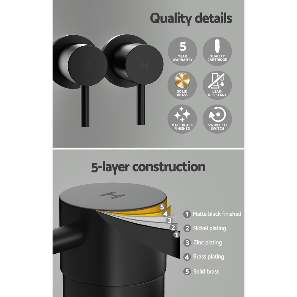 Cefito Basin Twin Tap Wall Round, Chrome or Black view 5