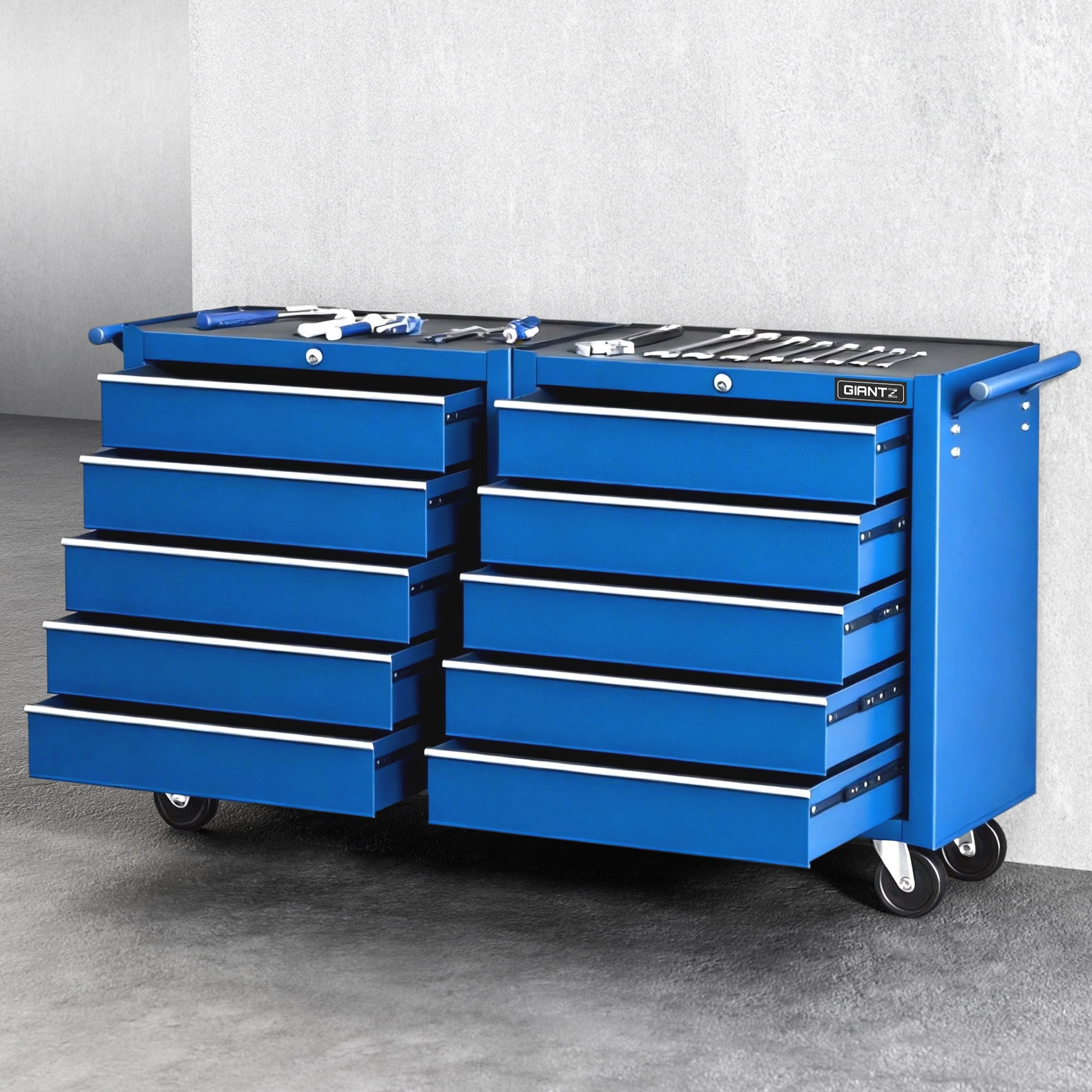 Giantz 10 Drawer Tool Chest Trolley, Blue or Black