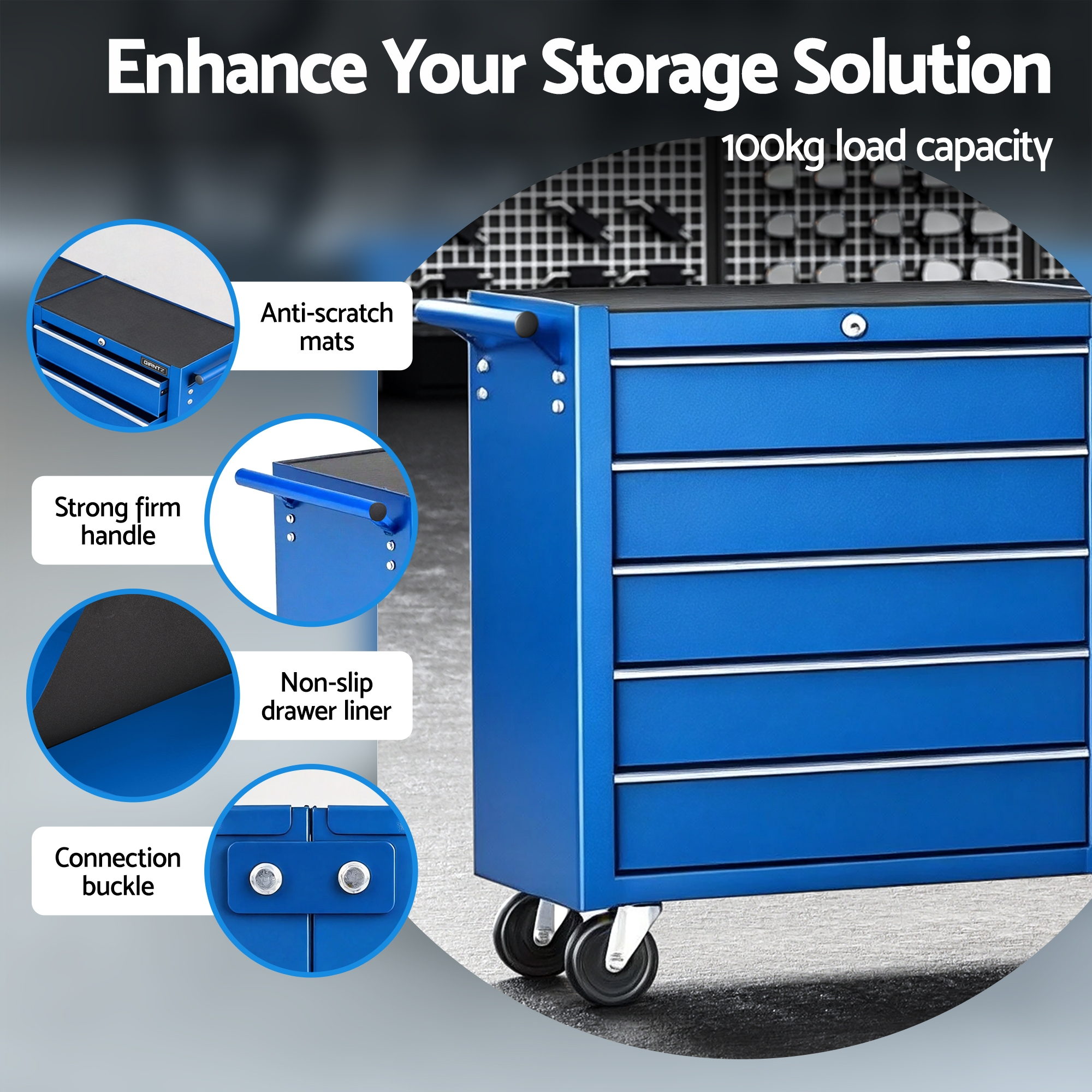 Giantz 10 Drawer Tool Chest Trolley, Blue or Black view 5