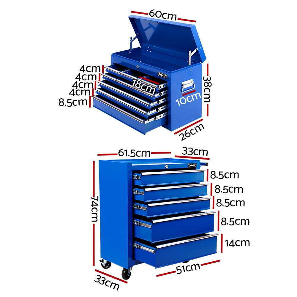 Giantz 14 Drawer Mechanic Tool Box Trolley, Blue or Red view 2