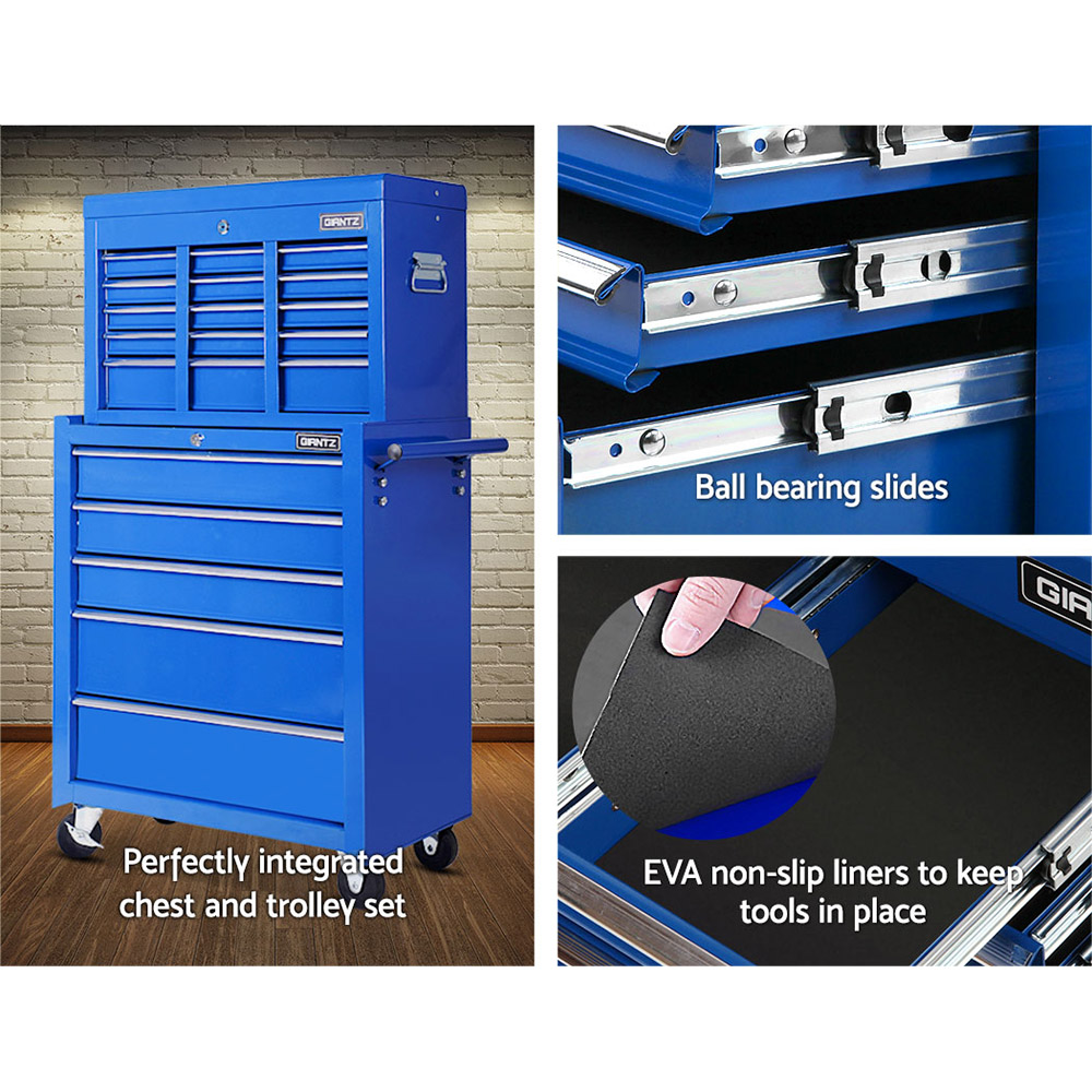 Giantz 14 Drawer Mechanic Tool Box Trolley, Blue or Red view 4