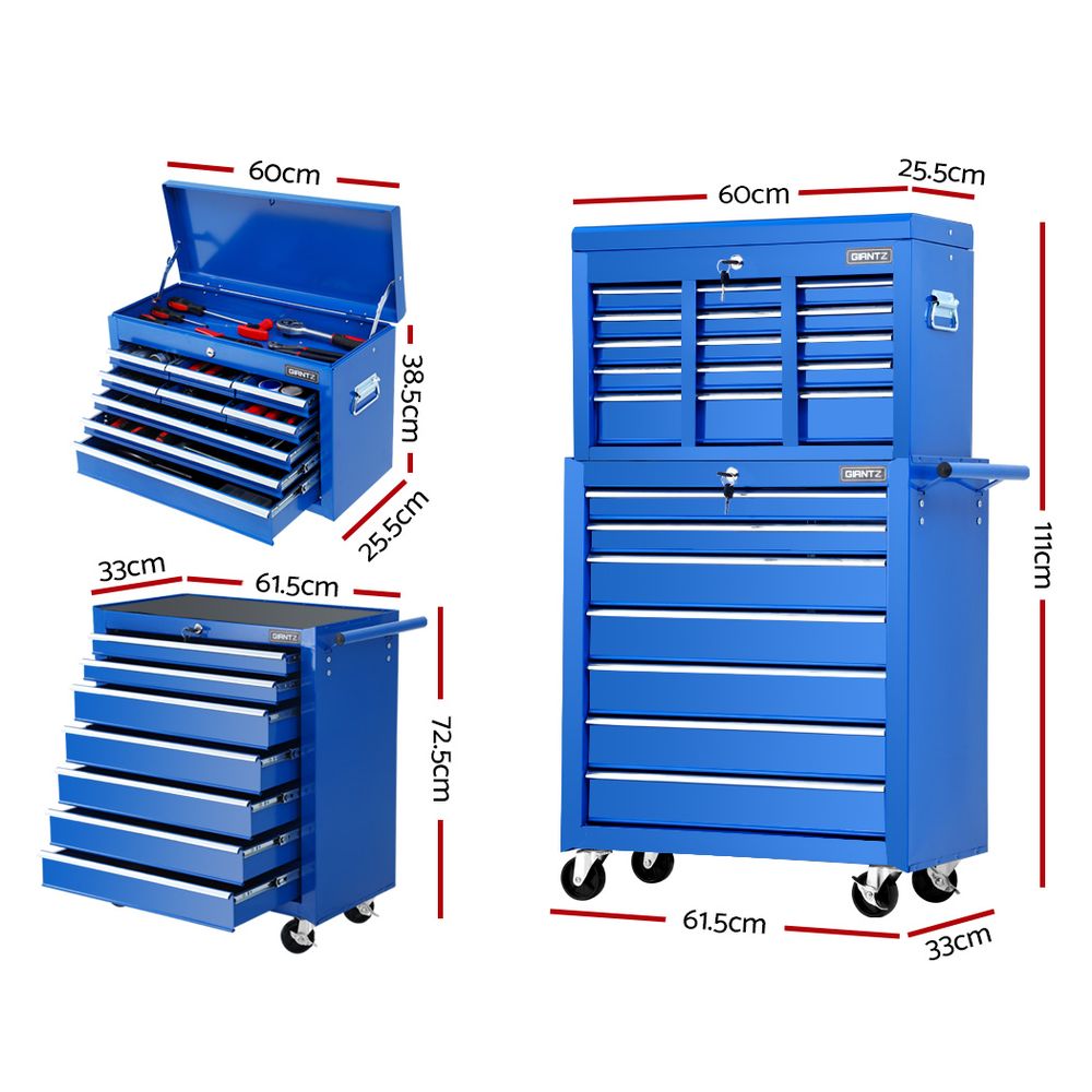 Giantz 16 Drawer Tool Chest and Trolley Combo, Blue view 2