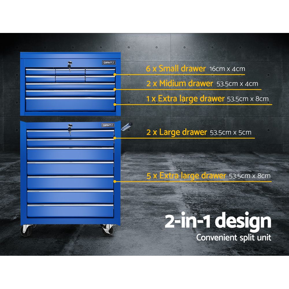 Giantz 16 Drawer Tool Chest and Trolley Combo, Blue view 3