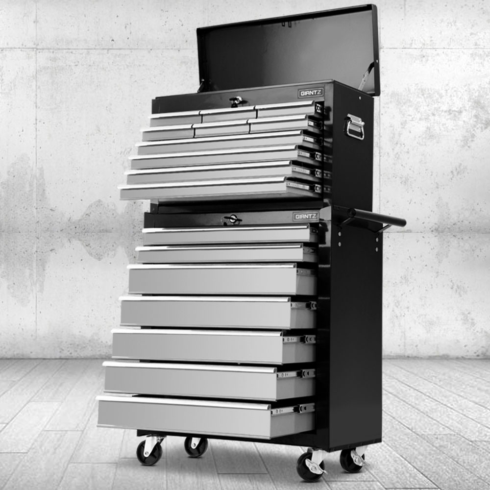 Giantz 17 Drawer Tool Box Trolley Cabinet, 2 Colours