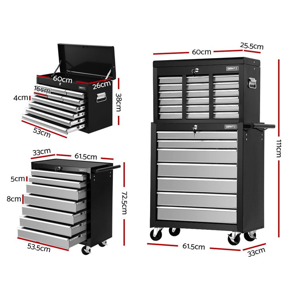 Giantz 17 Drawer Tool Box Trolley Cabinet, 2 Colours view 2