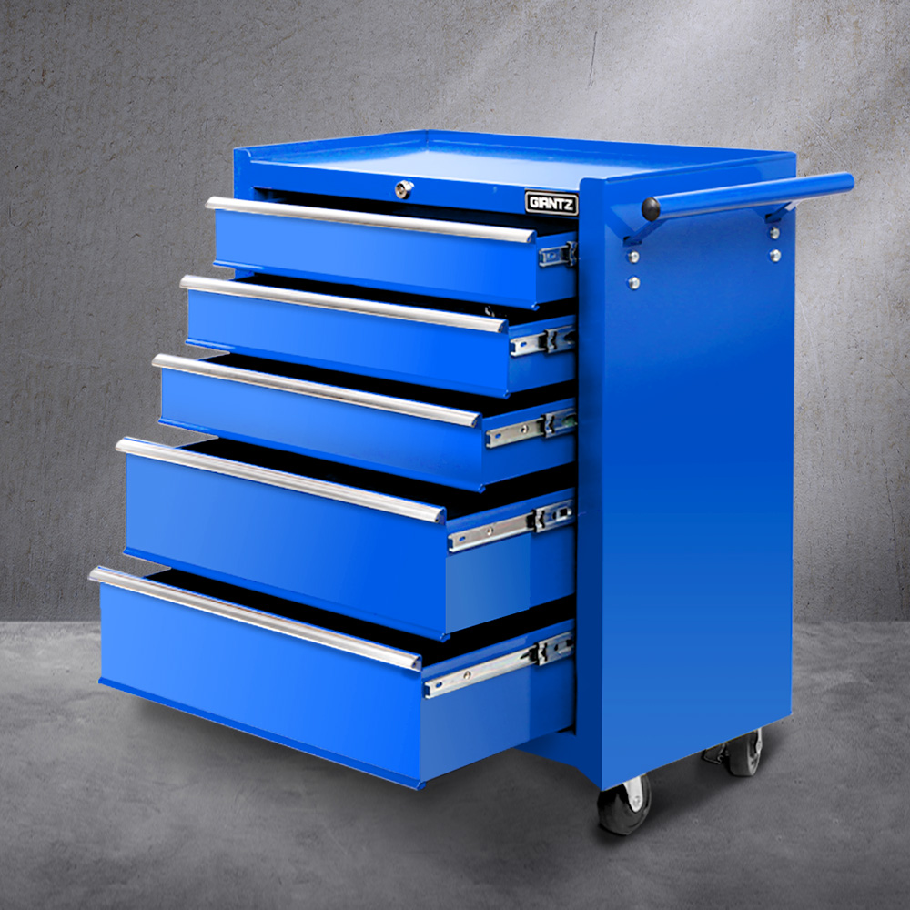 Giantz 5 Drawer Tool Box Trolley, Lockable, Blue or Red