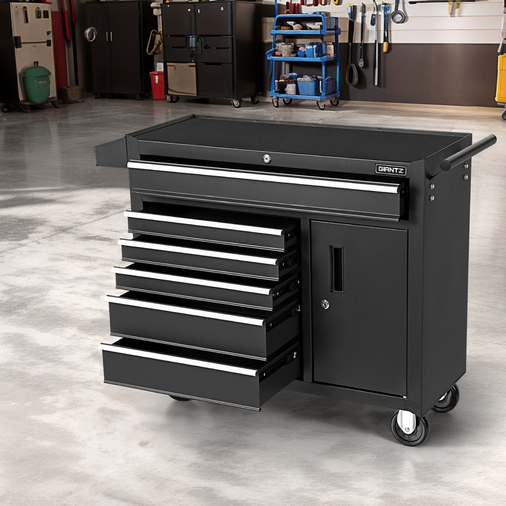 Giantz 6 Drawer Tool Box Chest Trolley, Black or Blue