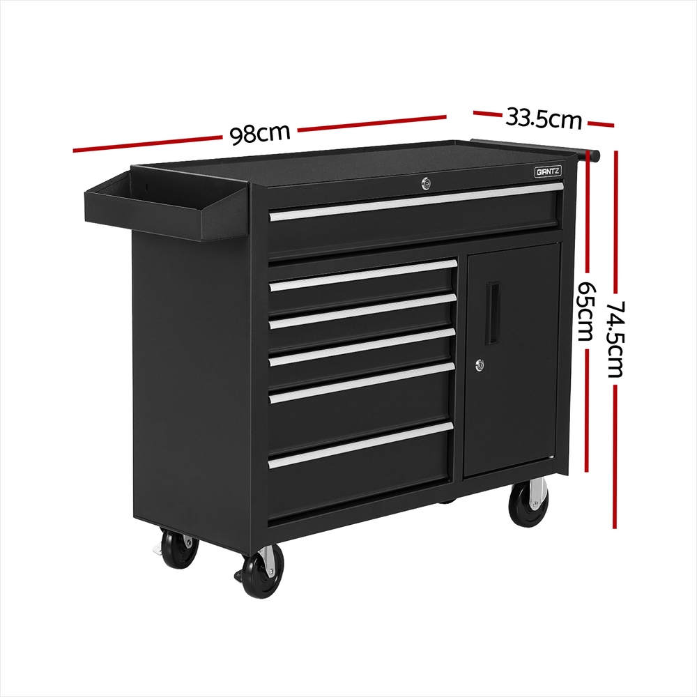Giantz 6 Drawer Tool Box Chest Trolley, Black or Blue view 2
