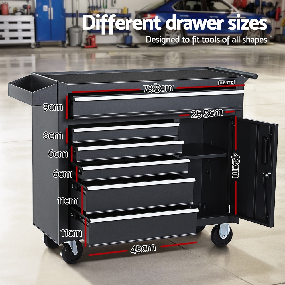 Giantz 6 Drawer Tool Box Chest Trolley, Black or Blue view 4