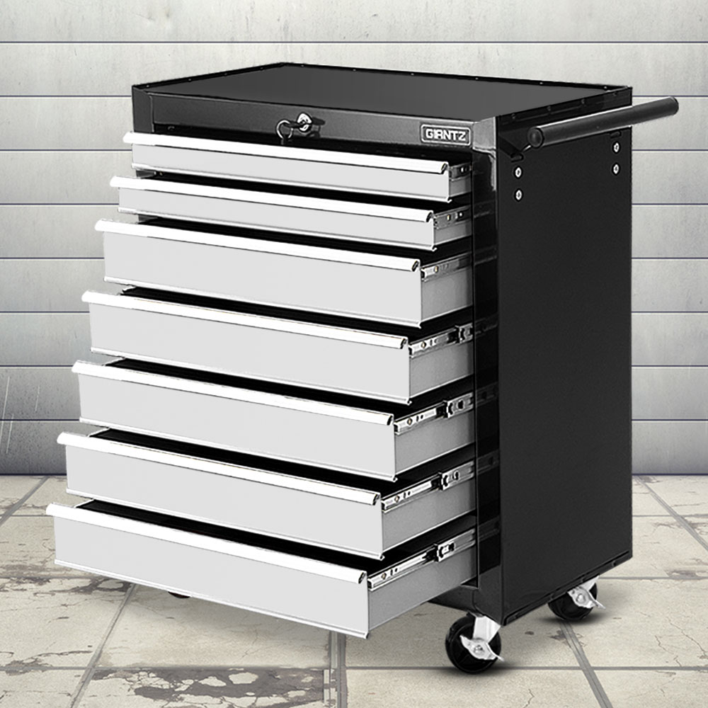 Giantz 7 Drawer Tool Box Trolley, Black or Blue