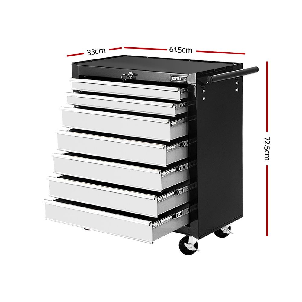 Giantz 7 Drawer Tool Box Trolley, Black or Blue view 2