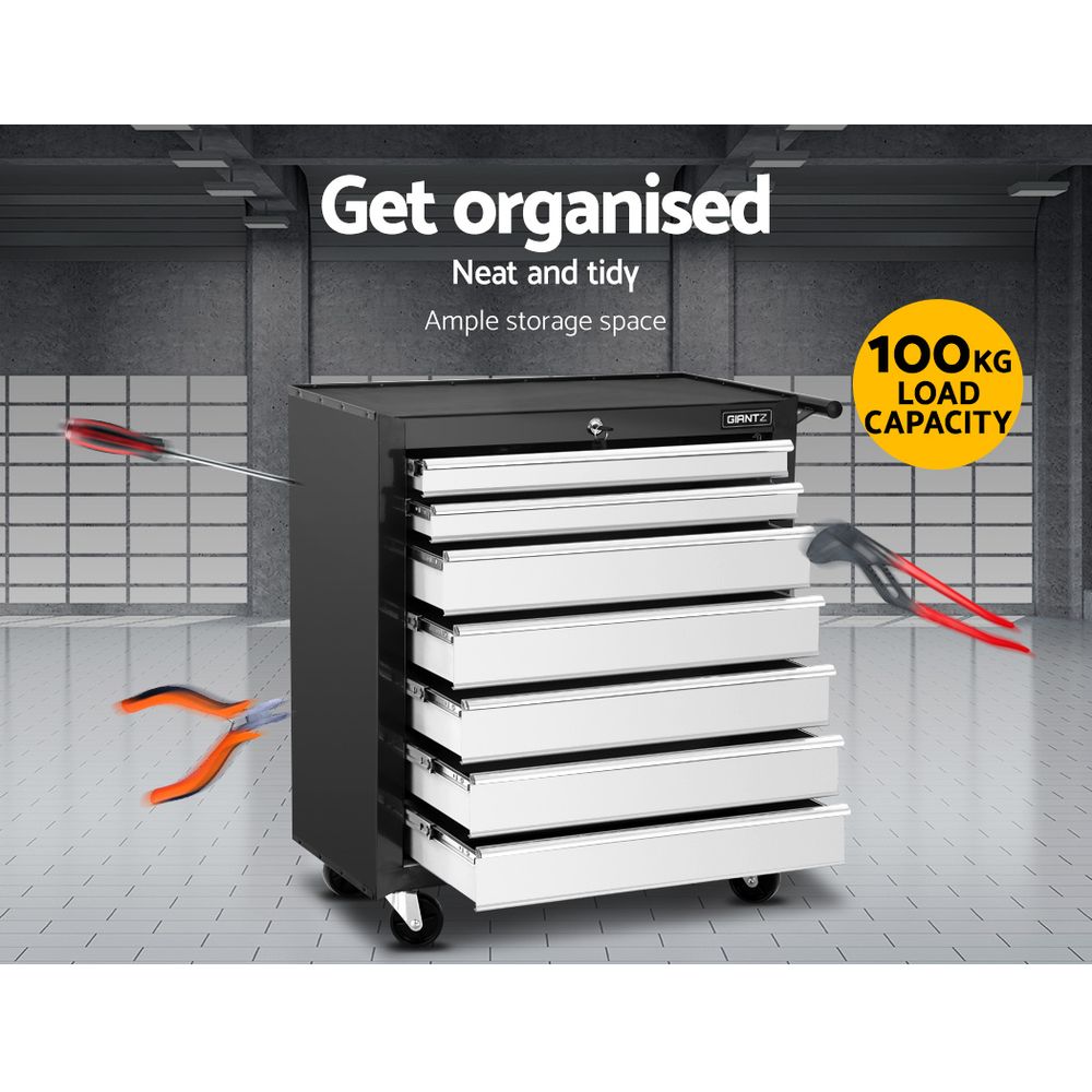 Giantz 7 Drawer Tool Box Trolley, Black or Blue view 3