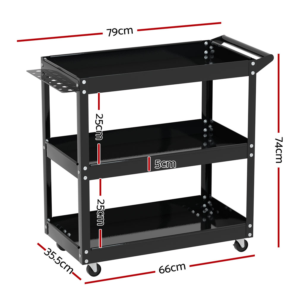 Giantz 3 Tier Tool Cart Trolley, Black Blue or Red view 2
