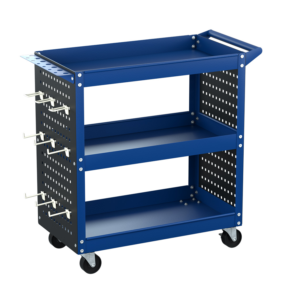 Giantz 3 Tier Tool Cart Trolley with Pegboard, Blue or Red