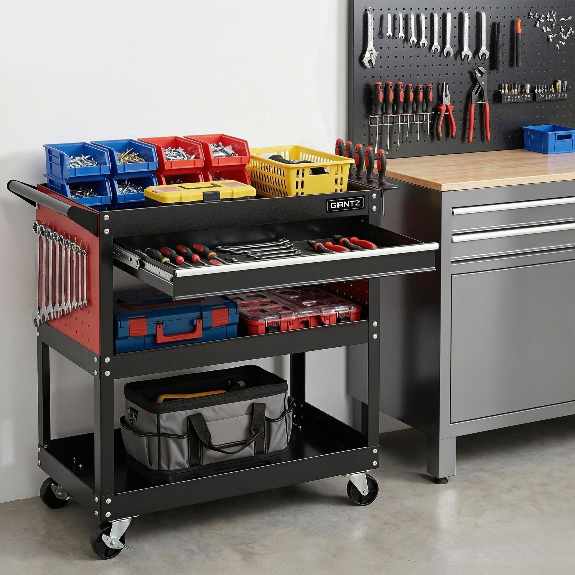 Giantz Tool Trolley Cart with Drawer and Pegboard