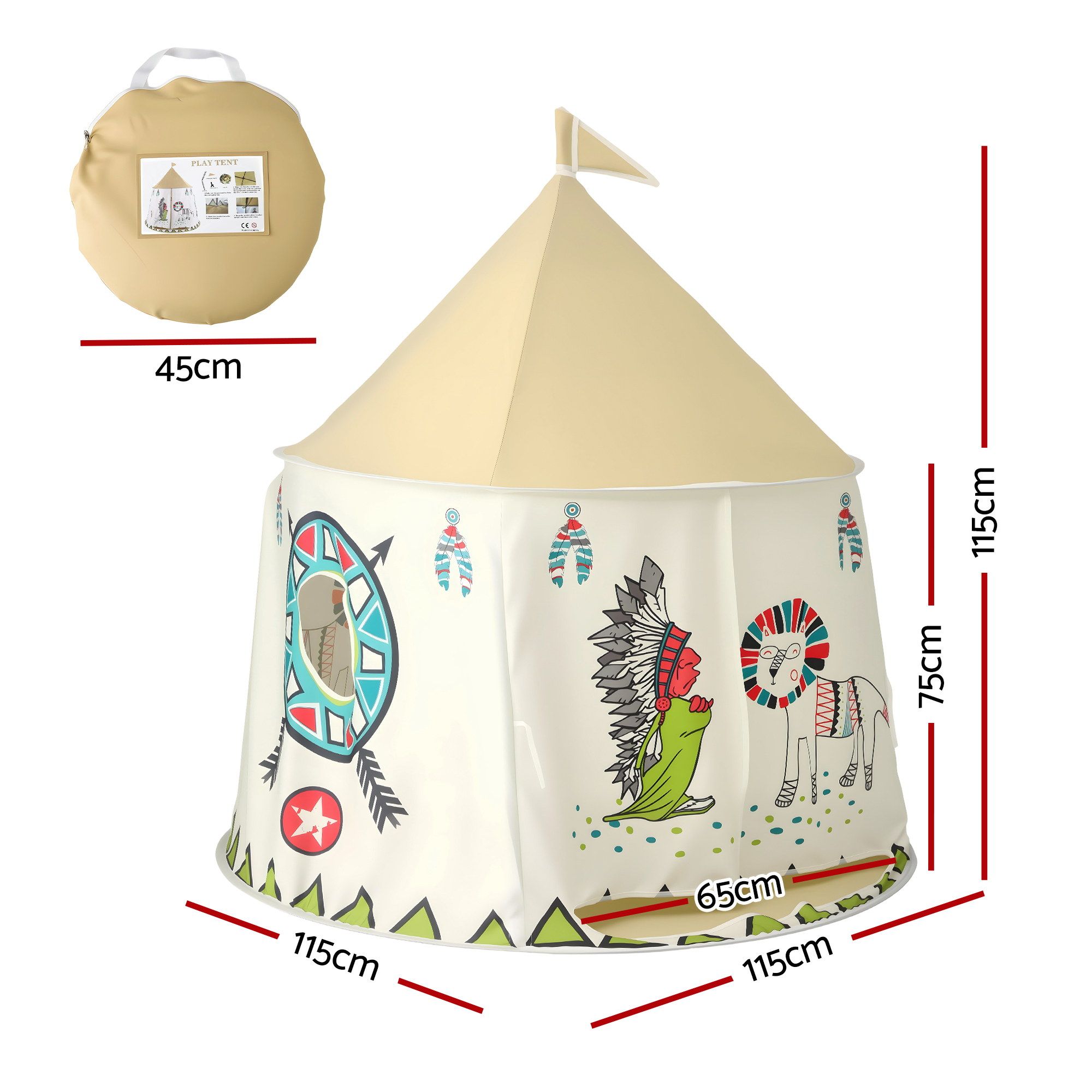Keezi Kids Play Tent Playhouse Castle with Window Flag Carry Bag 115cmx115cm view 2
