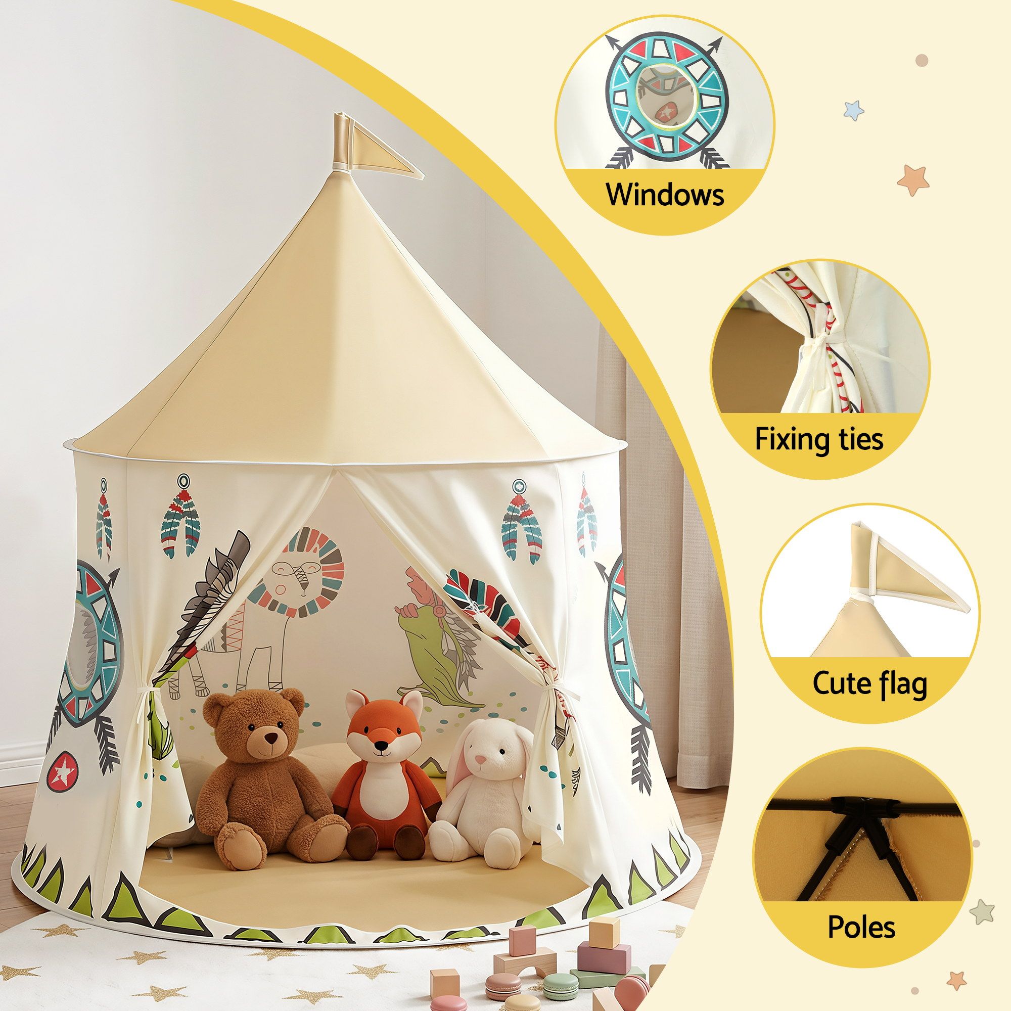 Keezi Kids Play Tent Playhouse Castle with Window Flag Carry Bag 115cmx115cm view 5