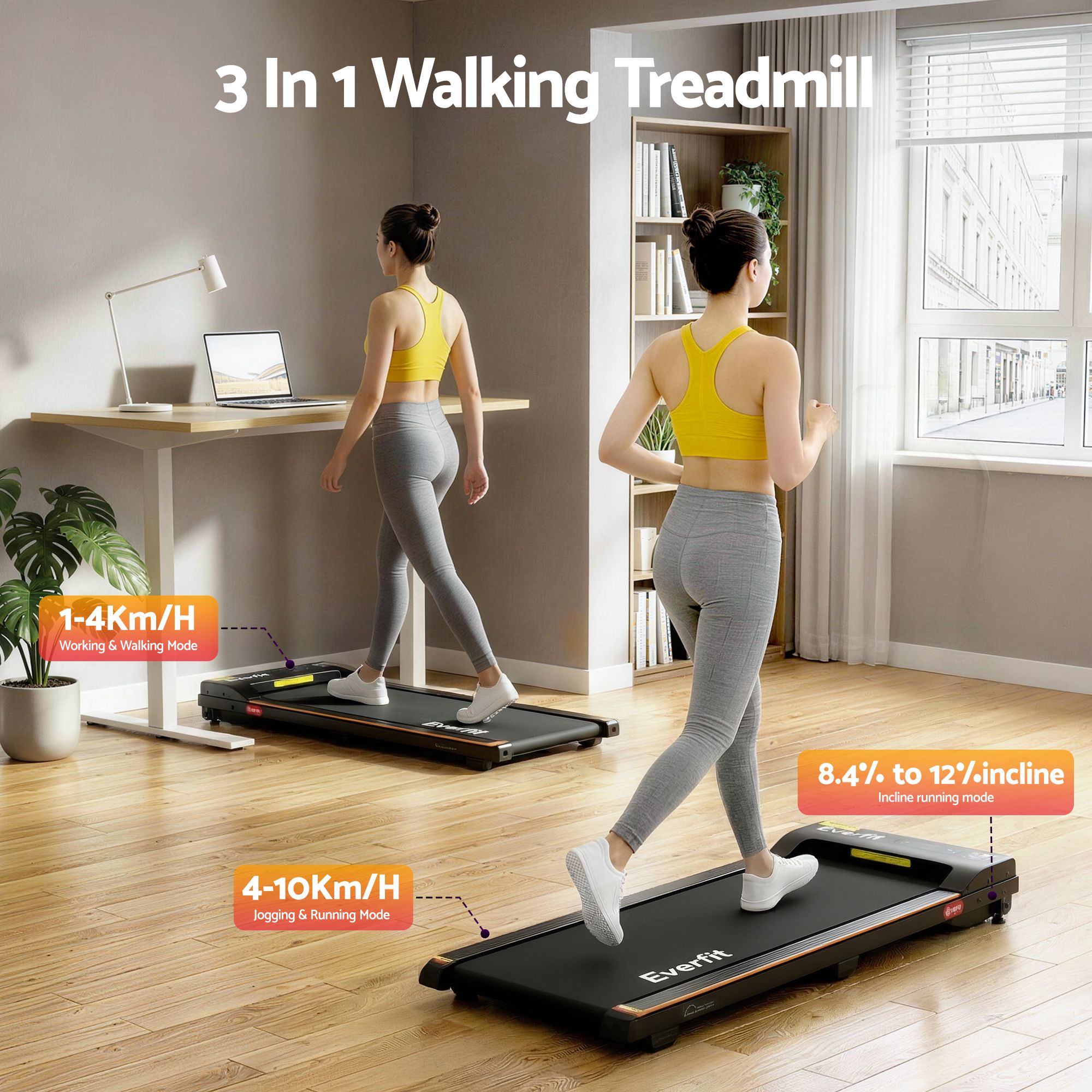 Everfit 3 in 1 Walking Pad Treadmill with 38cm Belt view 4