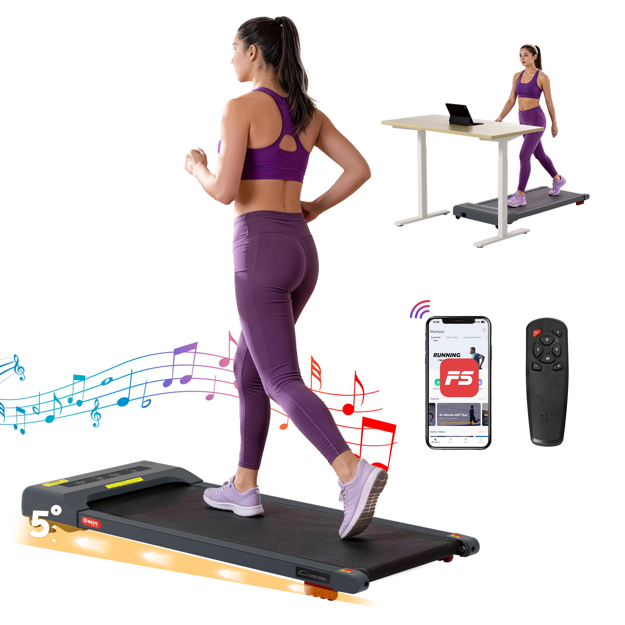 Everfit Walking Pad Incline Under Desk 380mm Quiet Motor