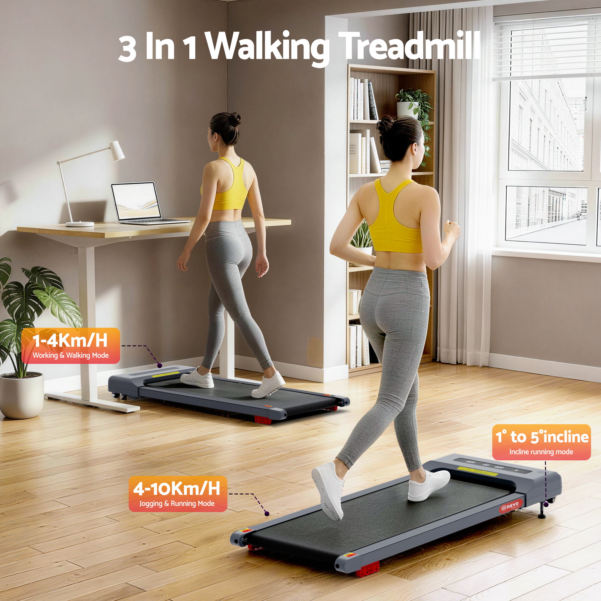 Everfit Walking Pad Incline Under Desk 380mm Quiet Motor view 4