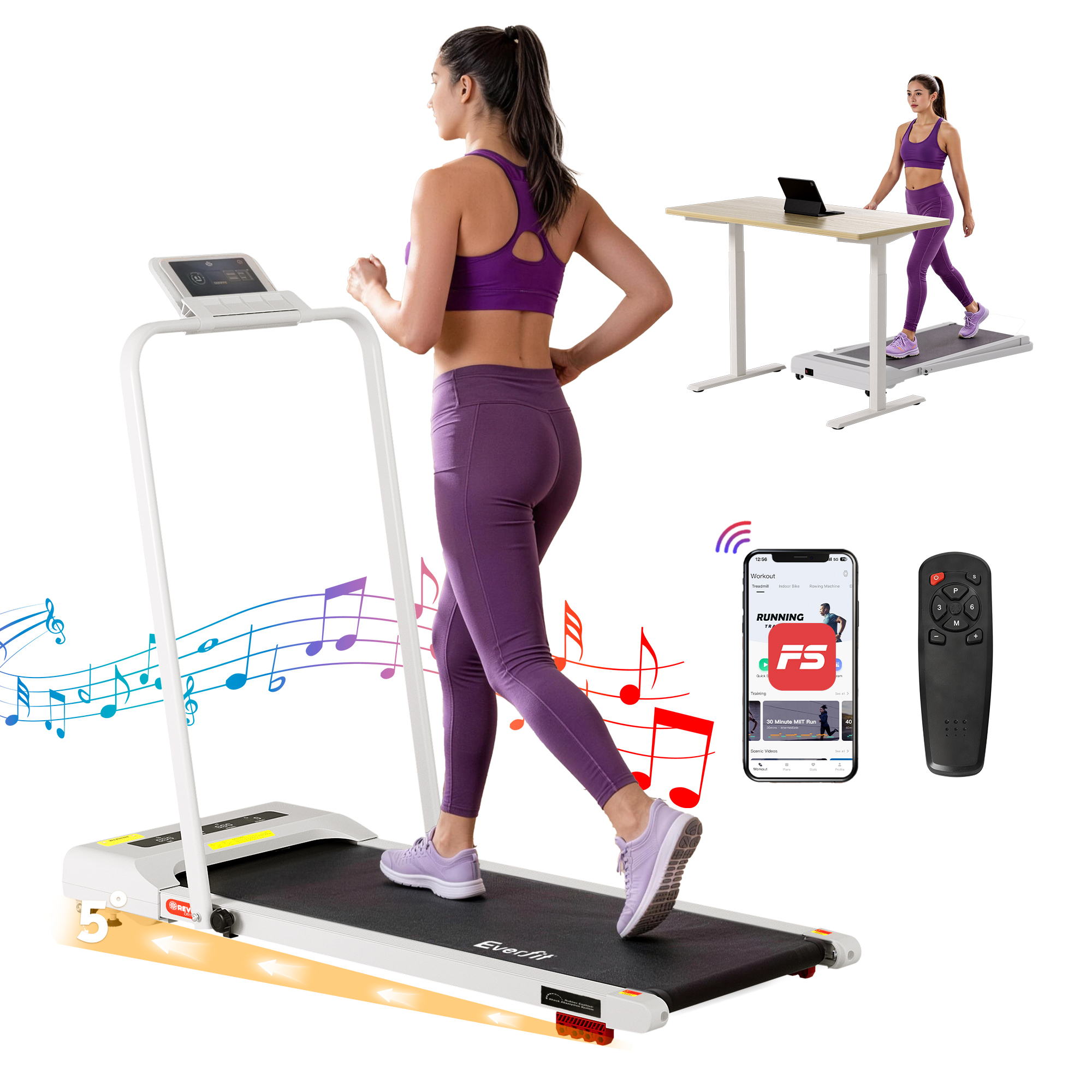 Everfit Walking Pad Incline Under Desk 380mm Multiple Colours