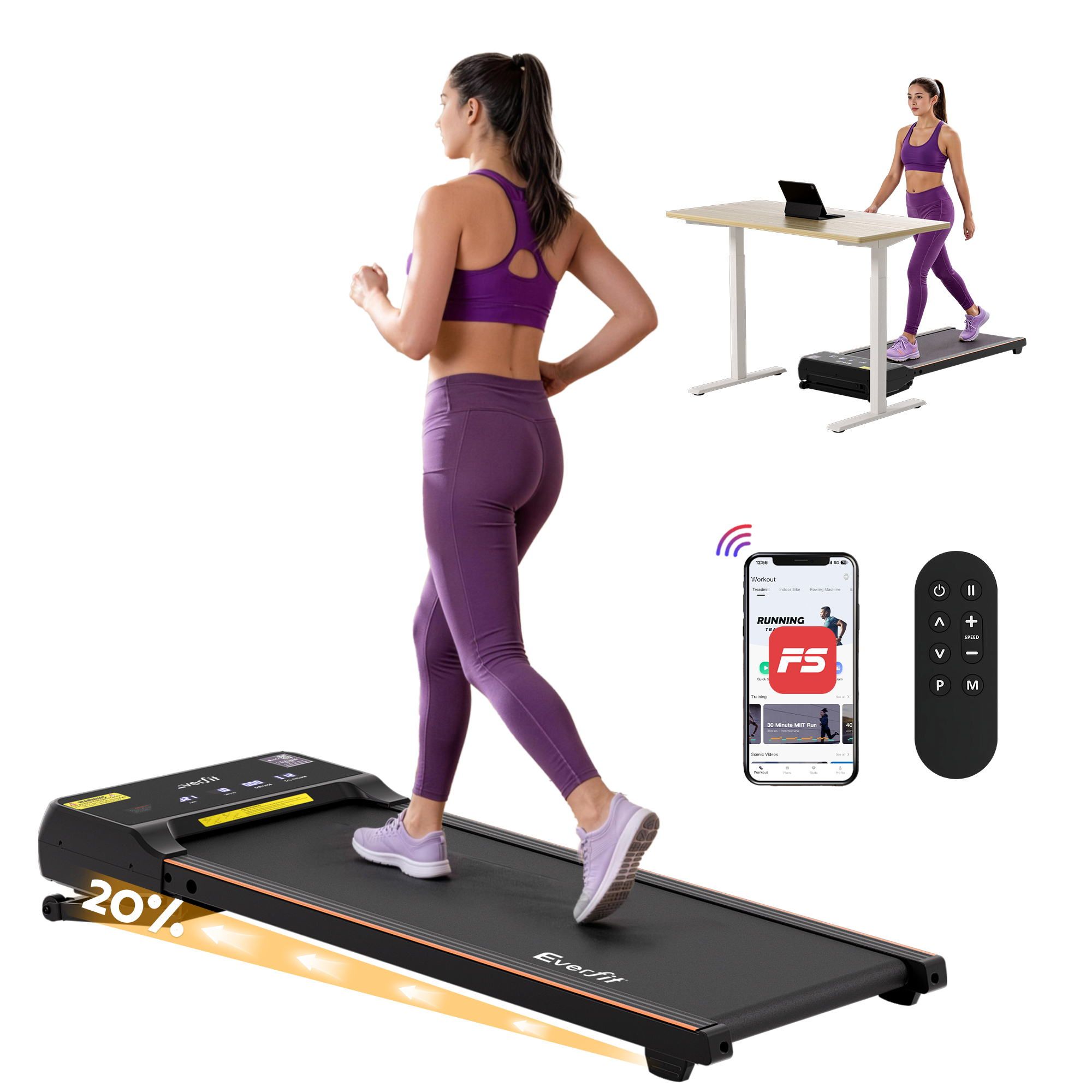 Everfit 3 in 1 Walking Pad Treadmill App-Connected