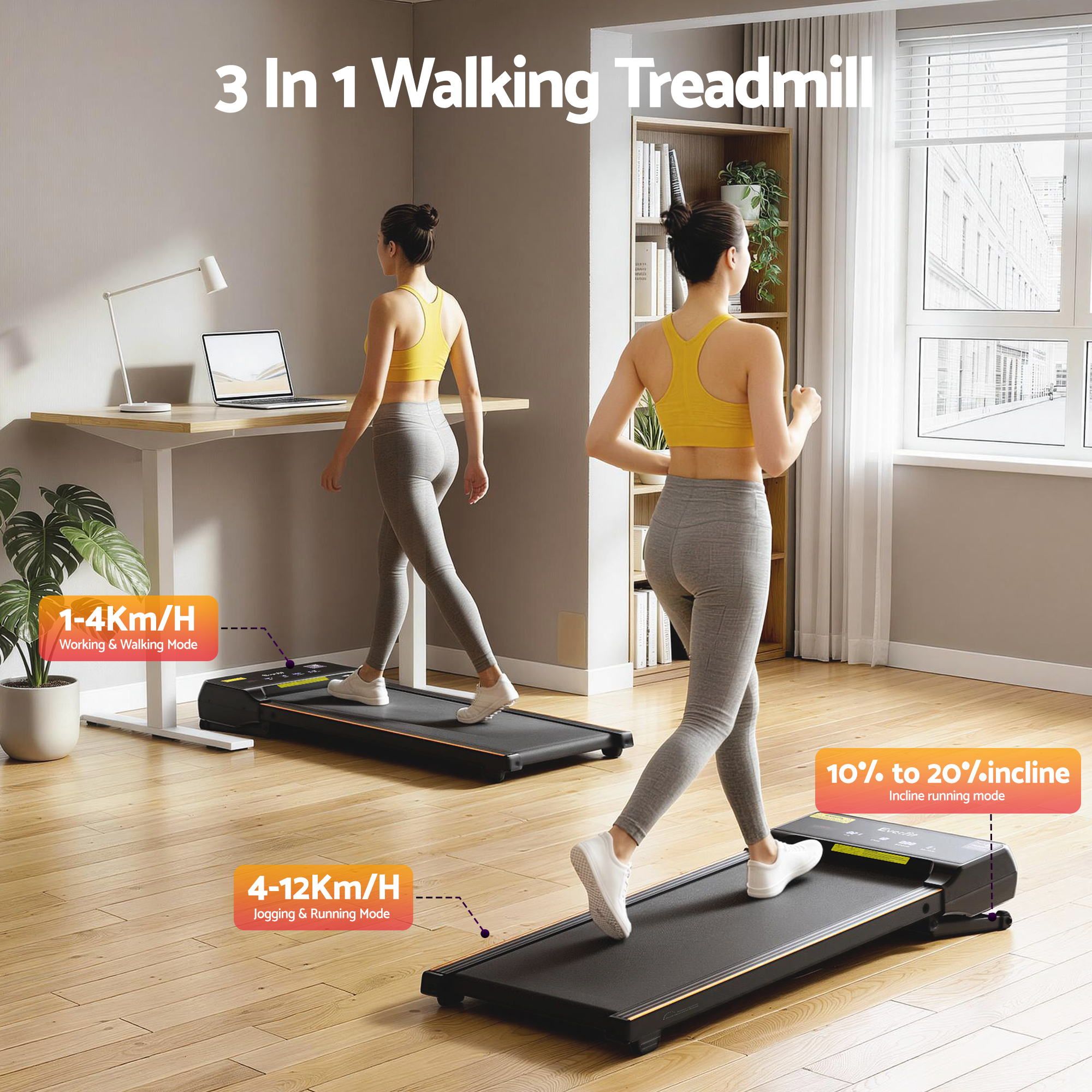 Everfit 3 in 1 Walking Pad Treadmill App-Connected view 3