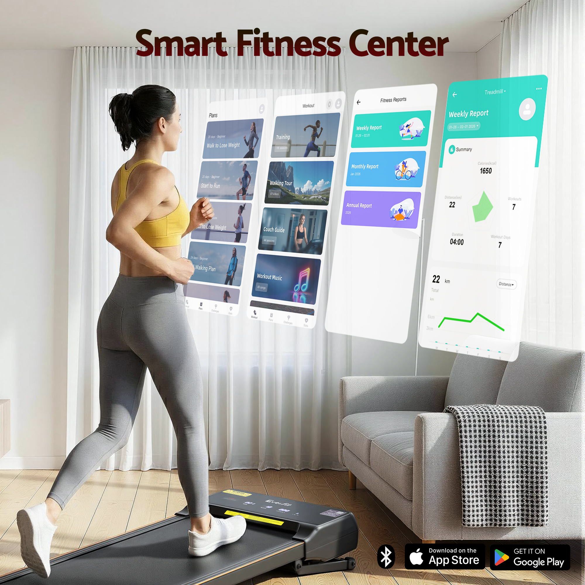 Everfit 3 in 1 Walking Pad Treadmill App-Connected view 5