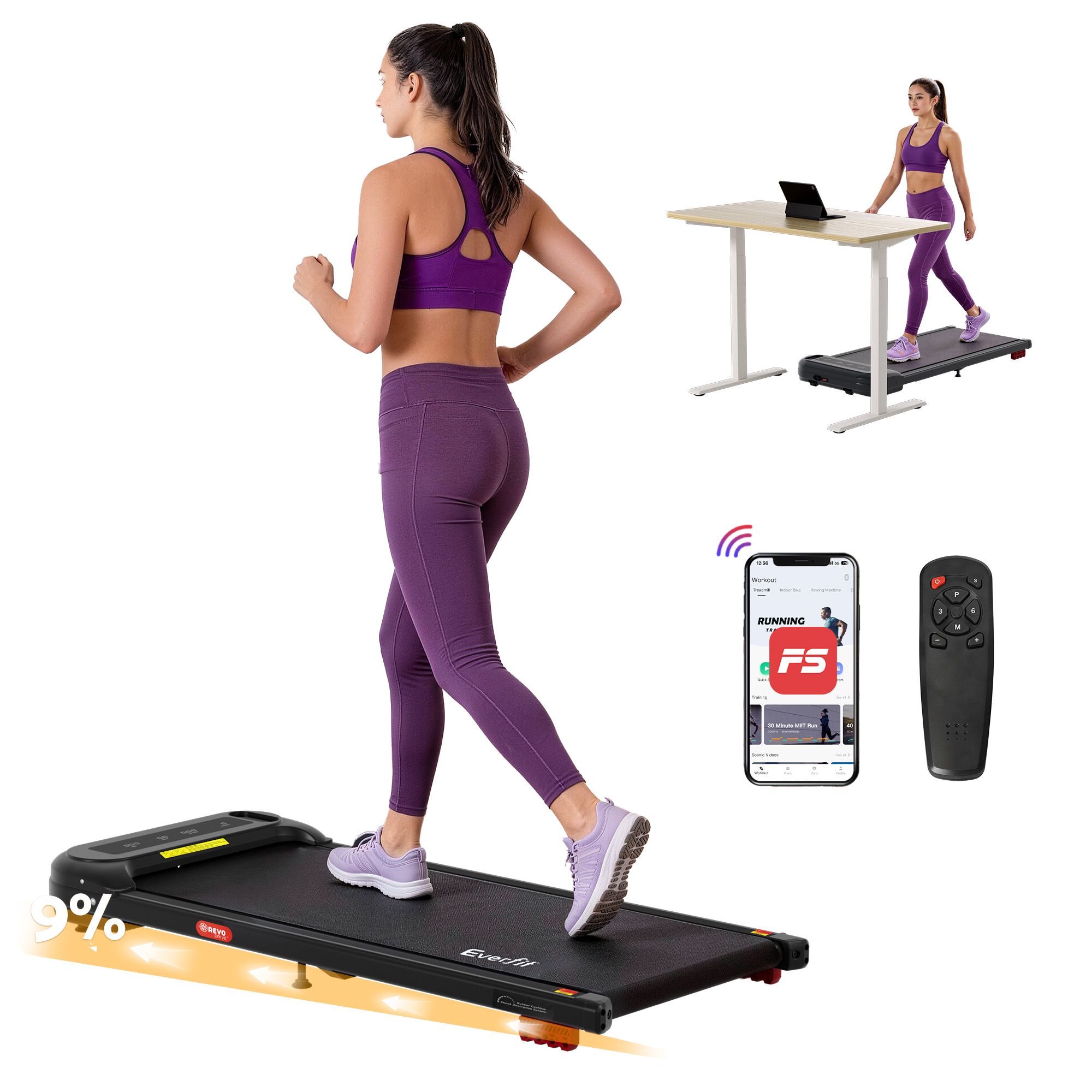 Everfit 3 in 1 Treadmill Walking Pad Under Desk Incline