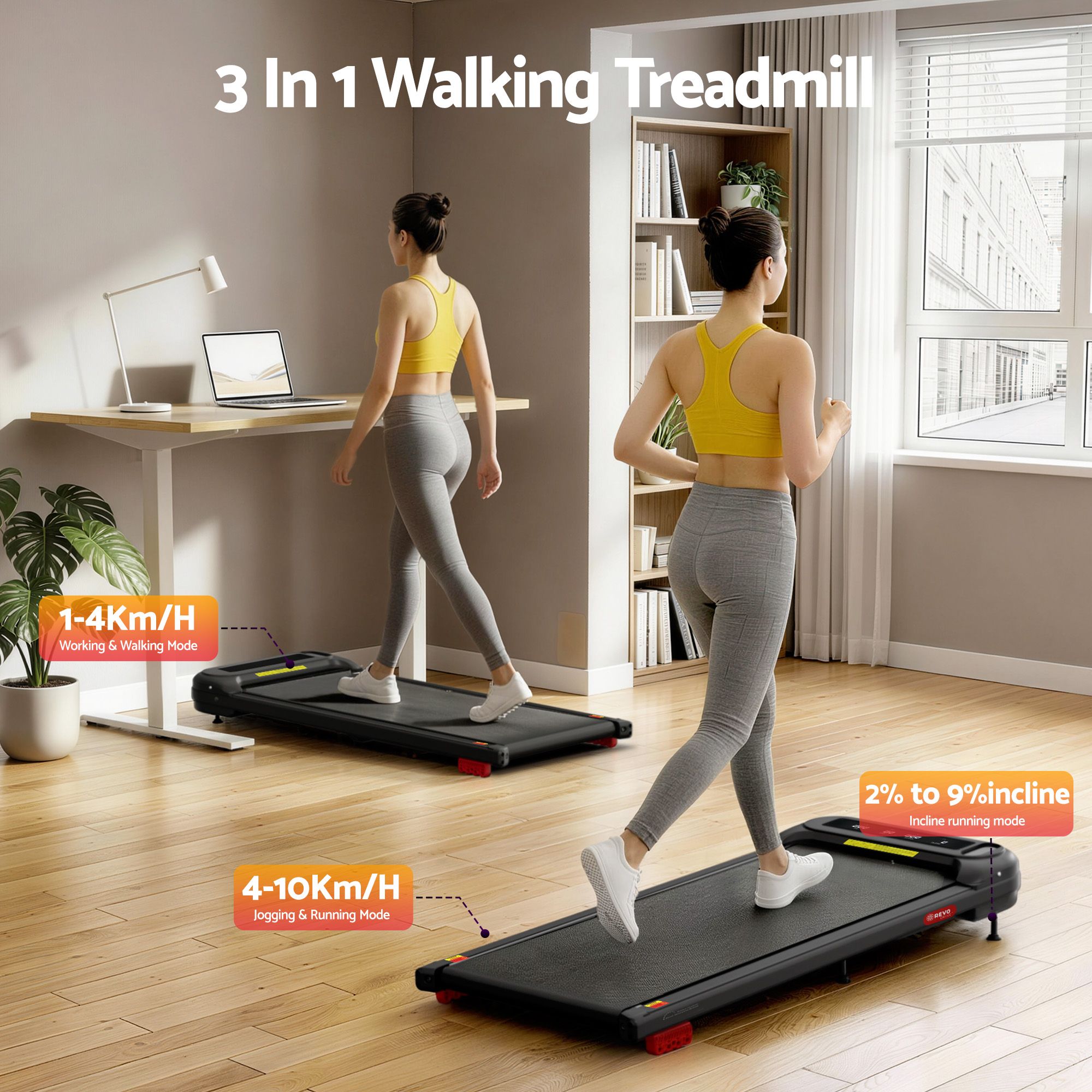 Everfit 3 in 1 Treadmill Walking Pad Under Desk Incline view 2