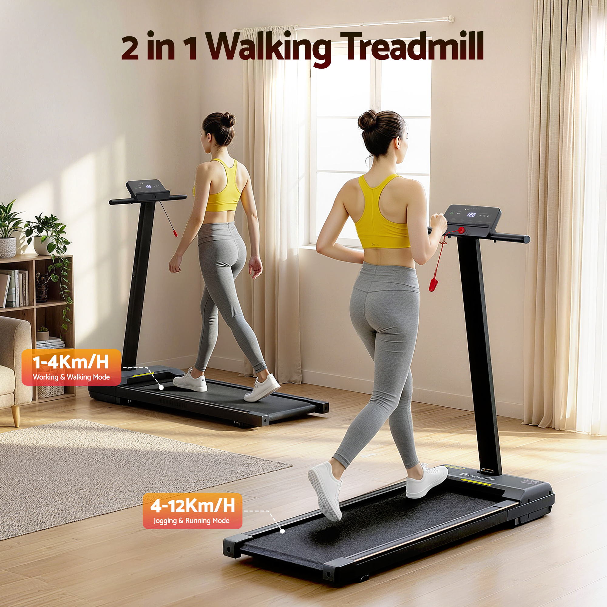 Everfit Walking Pad Treadmill 2-in-1 40cm Belt App Control view 3