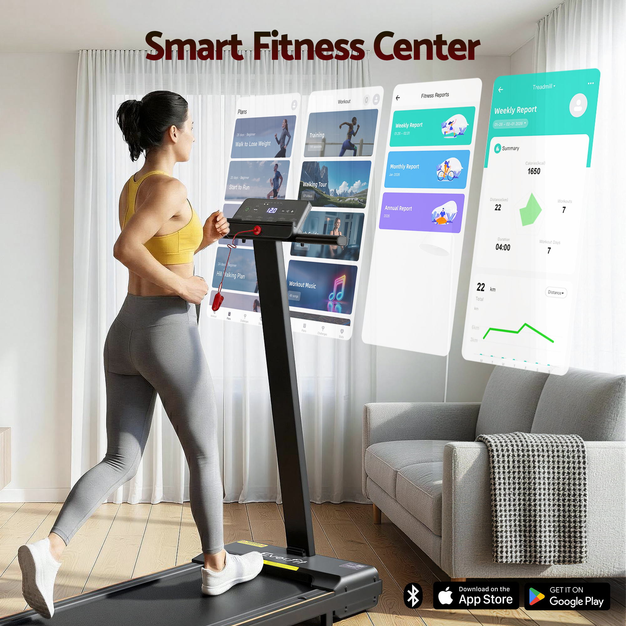 Everfit Walking Pad Treadmill 2-in-1 40cm Belt App Control view 4