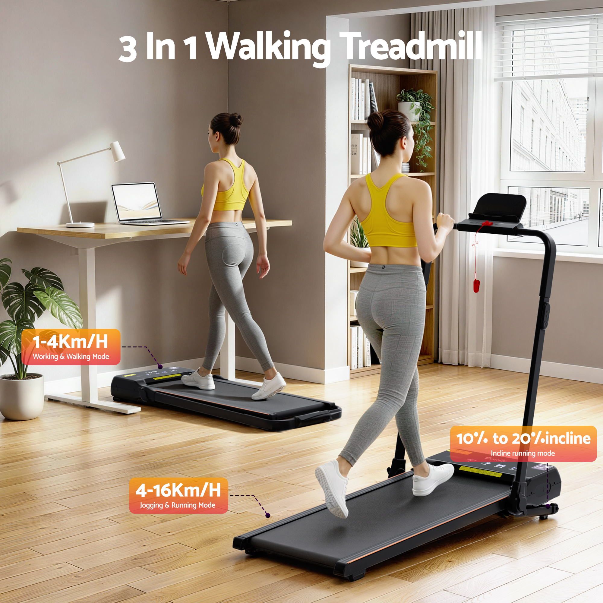 Everfit 3 in 1 Walking Pad Treadmill Foldable 40cm Belt view 3