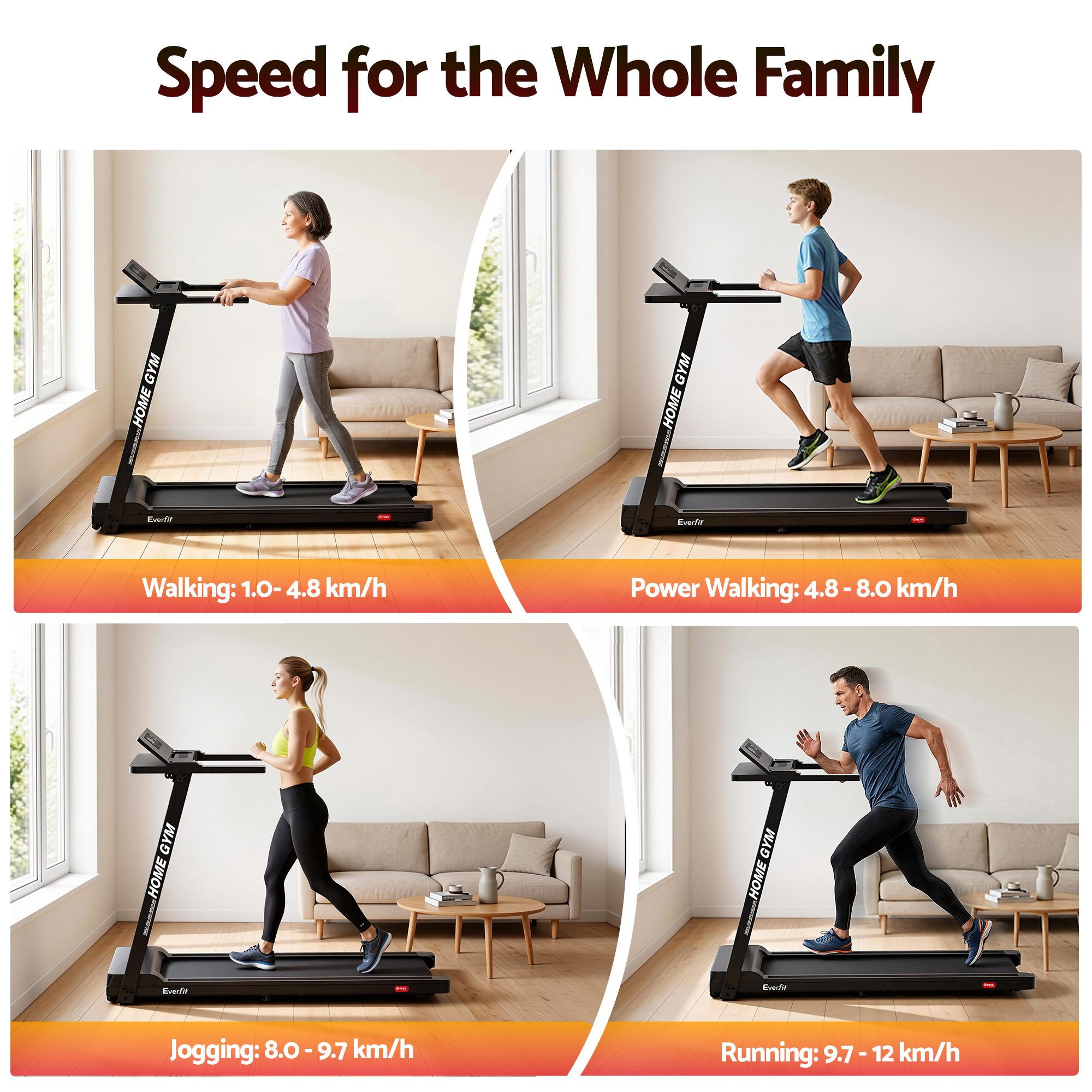 Everfit Fitness Treadmill, Fully Foldable 450mm view 4