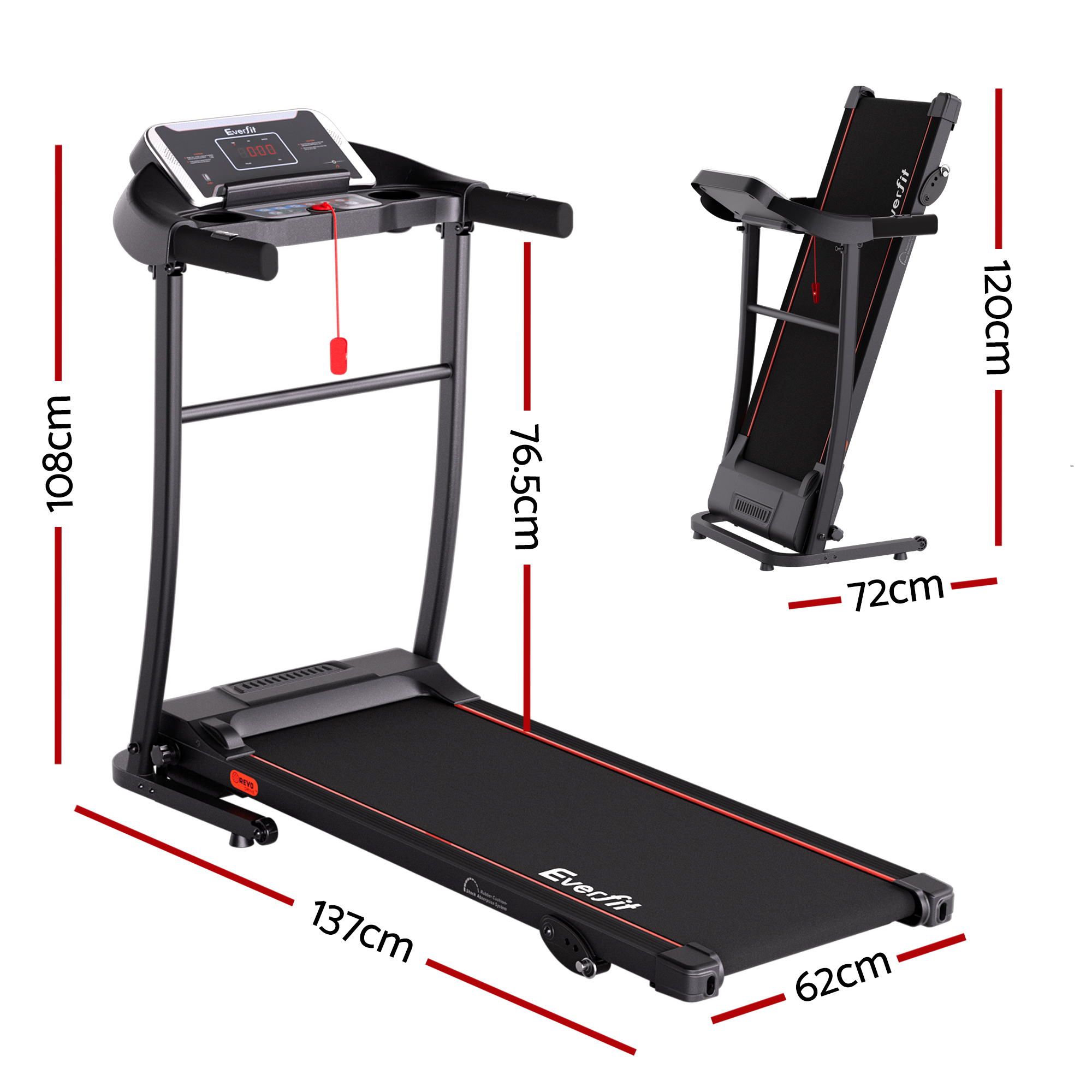 Everfit Electric Treadmill Incline 400mm Belt 12 Programs view 2