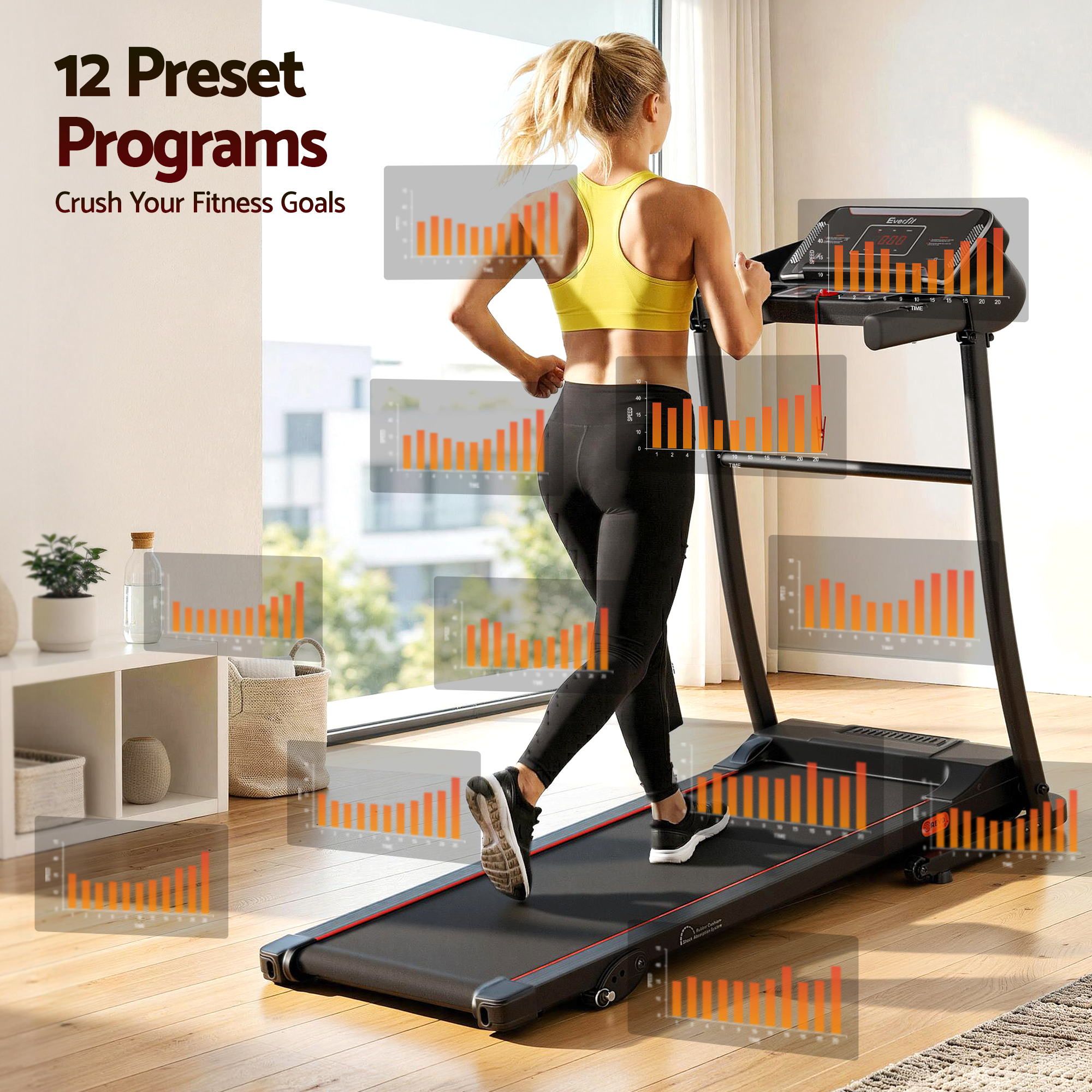 Everfit Electric Treadmill Incline 400mm Belt 12 Programs view 4