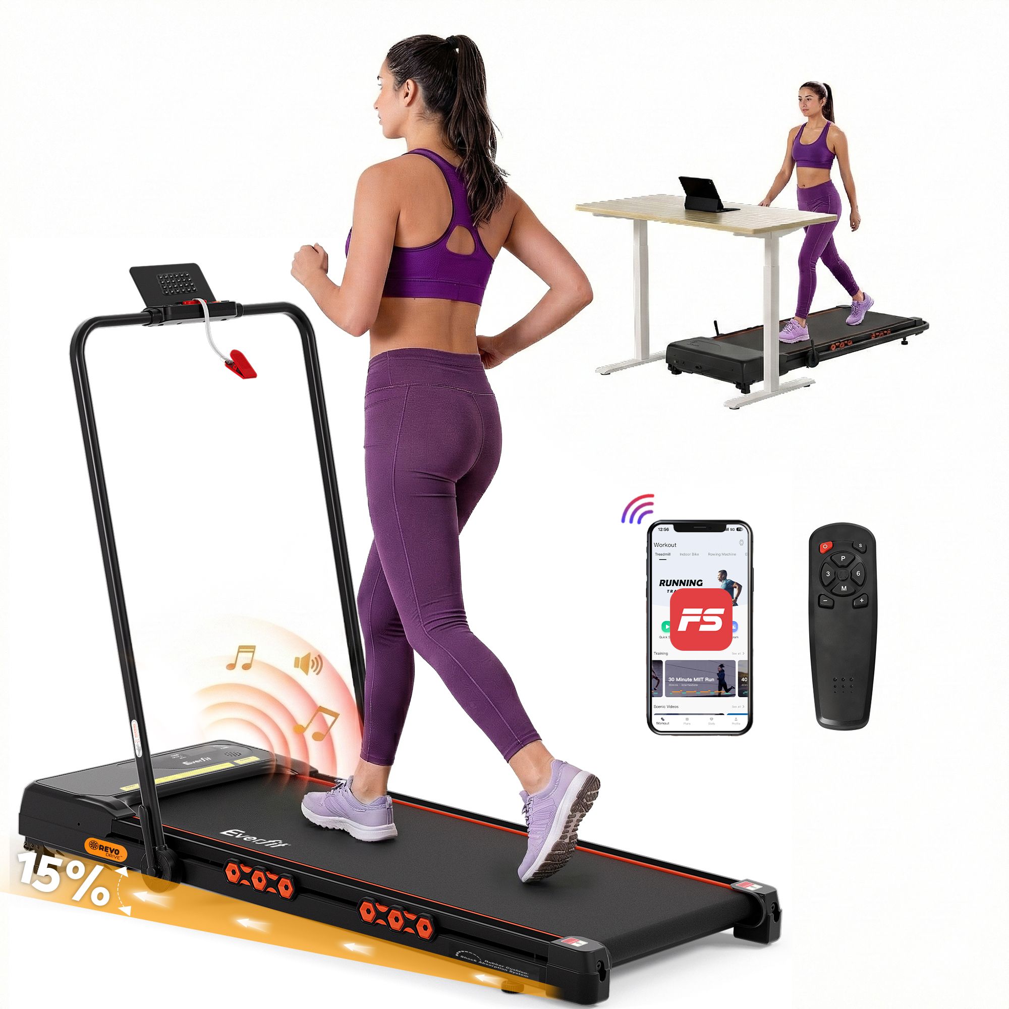 Everfit 3 in 1 Treadmill Walking Pad with Auto Incline
