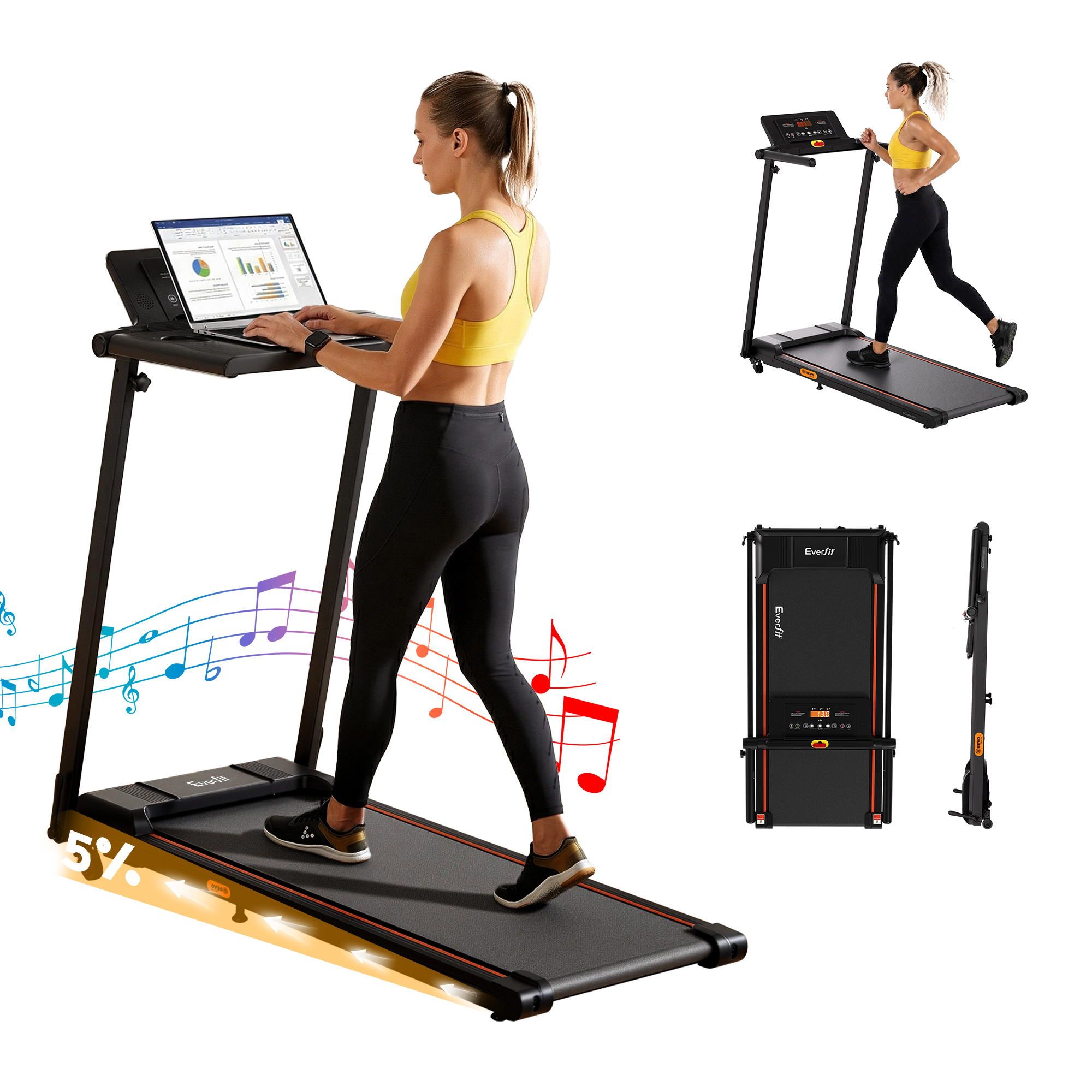Everfit Electric Treadmill Foldable Incline Desk Office Gym