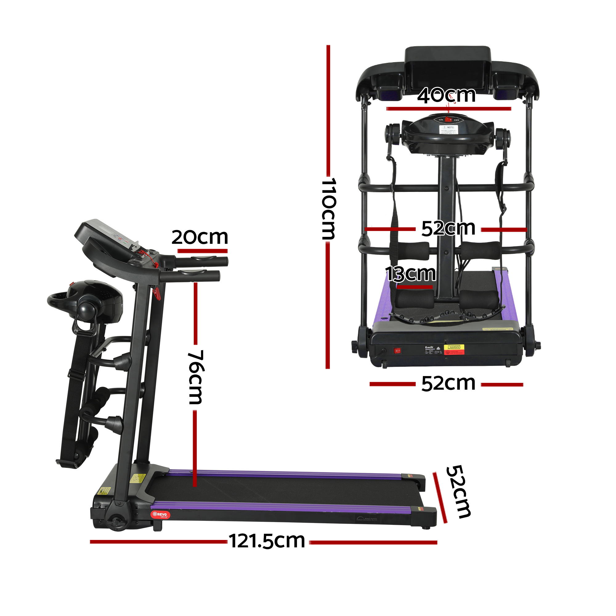 Everfit Fitness Treadmill 400mm Belt with Massager Function view 2