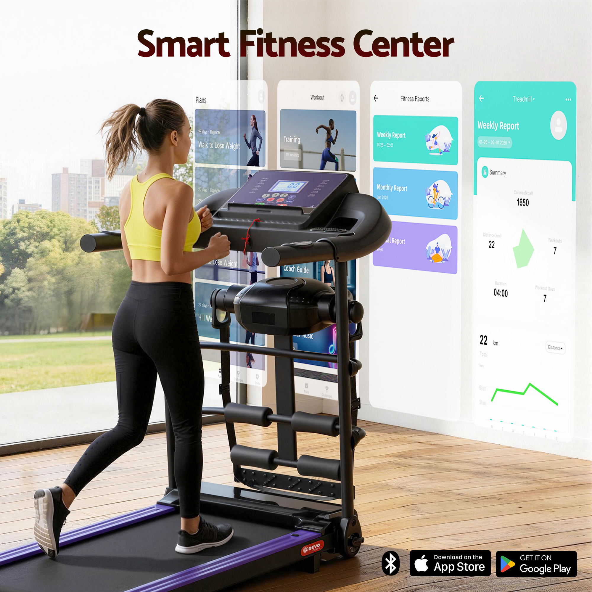 Everfit Fitness Treadmill 400mm Belt with Massager Function view 4