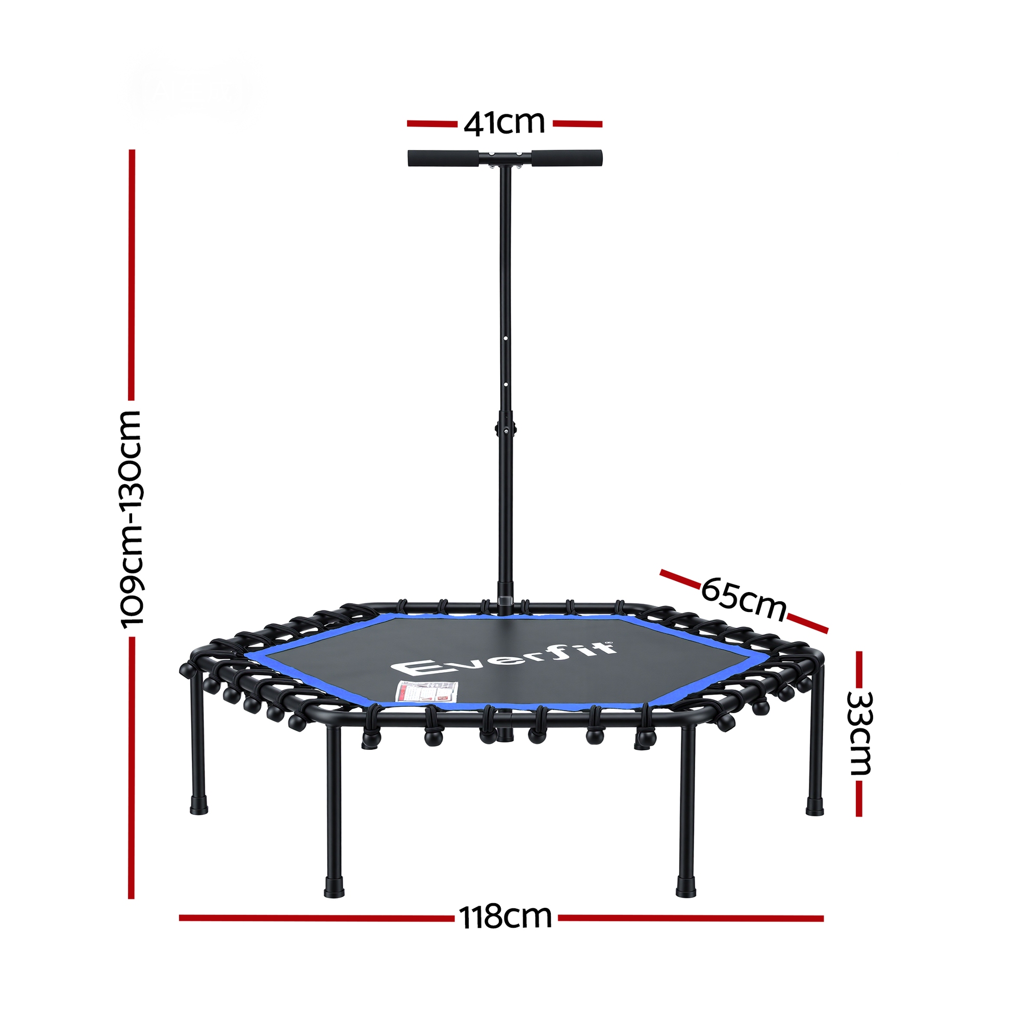 Everfit 48-Inch Hexagon Fitness Trampoline with Handrail view 2