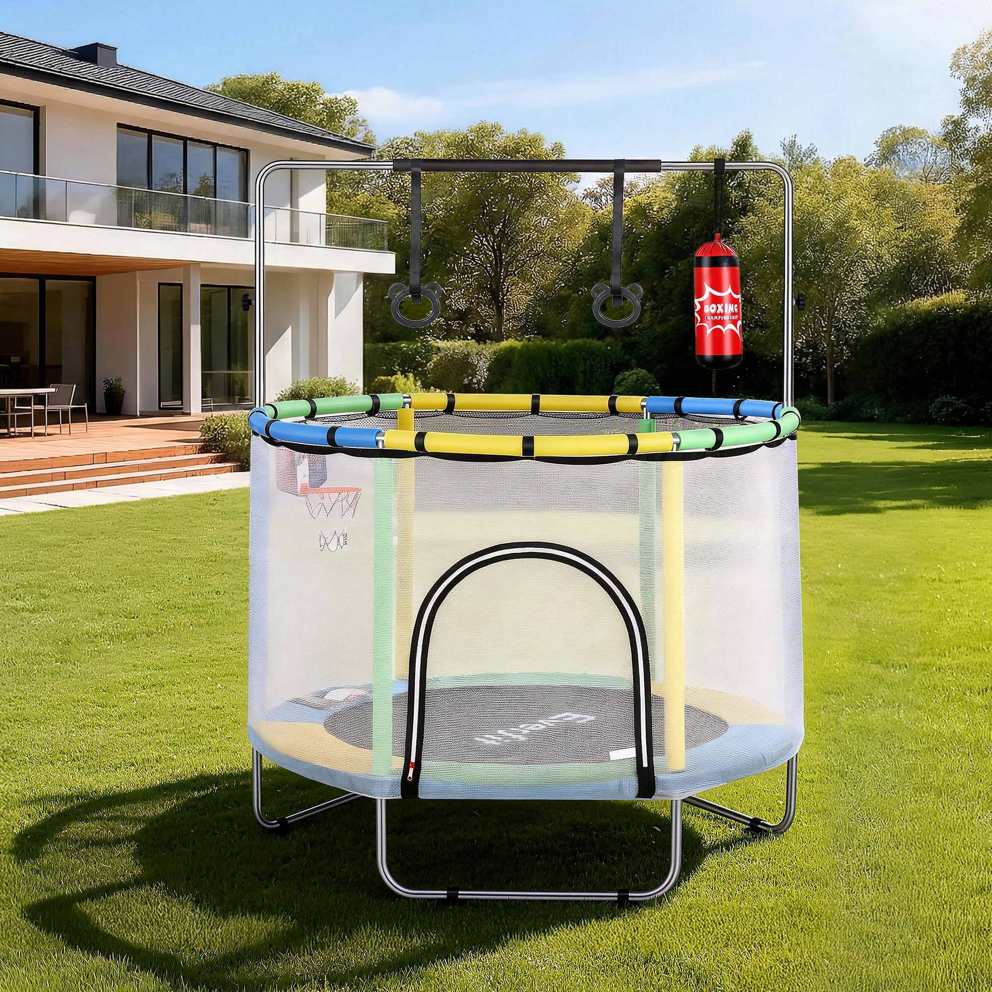 Everfit 55-Inch Trampoline Kids Rebounder with Basketball Set