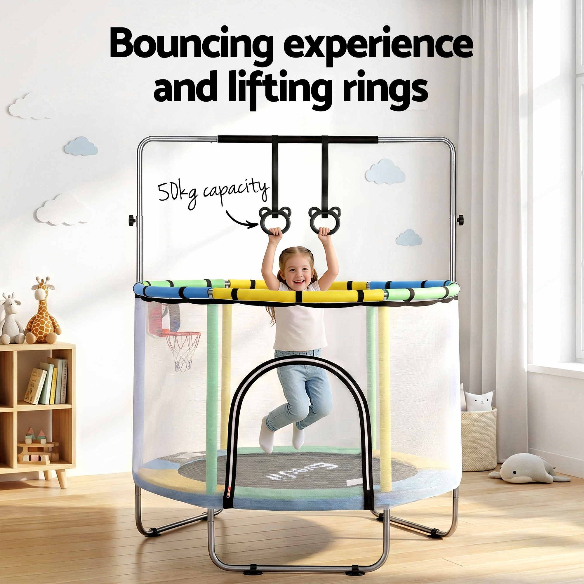 Everfit 55-Inch Trampoline Kids Rebounder with Basketball Set view 4