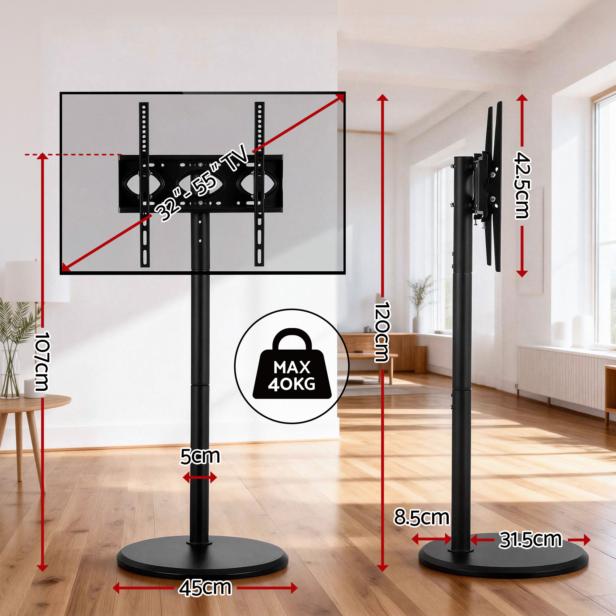 Artiss Mobile TV Stand with Wheels Height Adjustable view 4